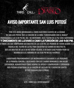 AVISO SAN LUIS POTOSÍ

Los vemos este 7 de Noviembre a las 9:00 PM en el Teatro …